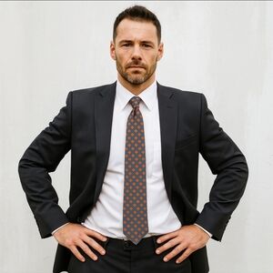 Renato Balestra 100% Silk Tie Made in Italy Orange Gray Geometric Pattern